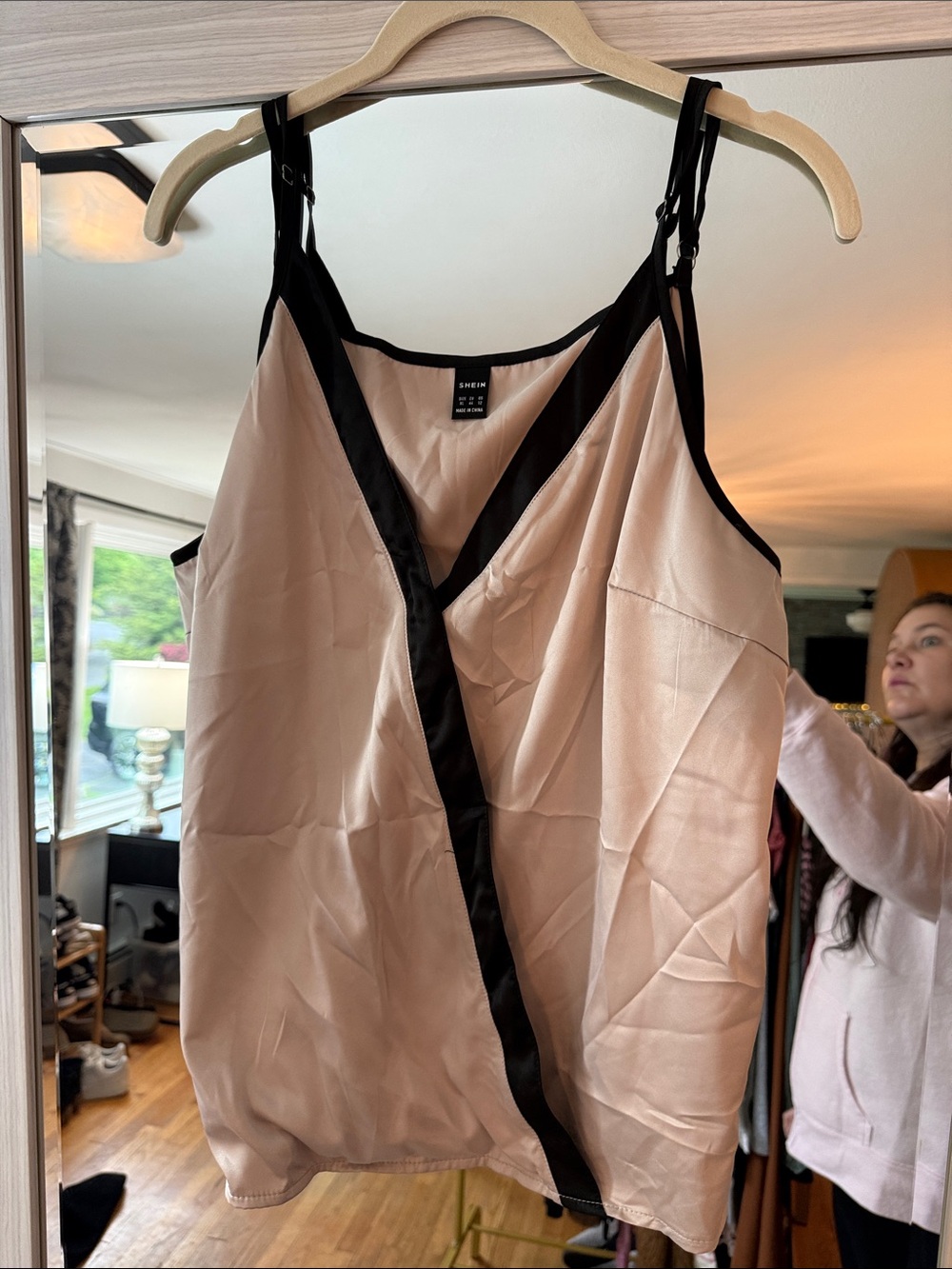 Silky Blush Pink & Black Trim Cami Tank